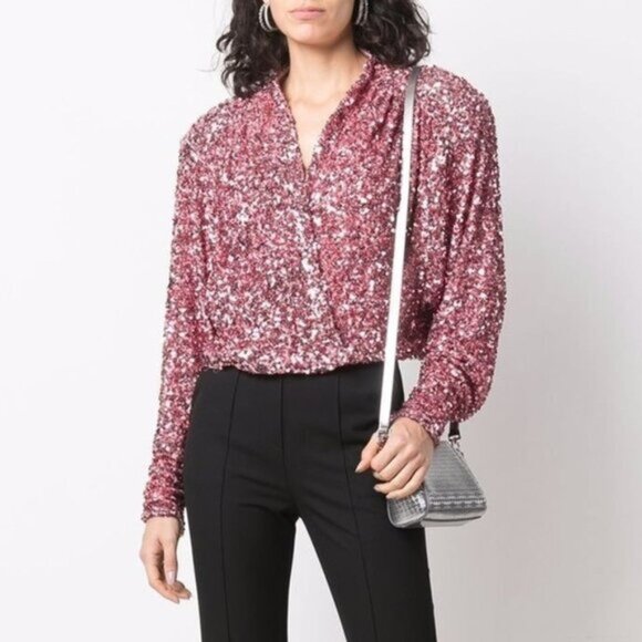 ROTATE Birger Christensen Aurelia Rapture Rose Sequin-Embellished Top - Picture 1 of 13